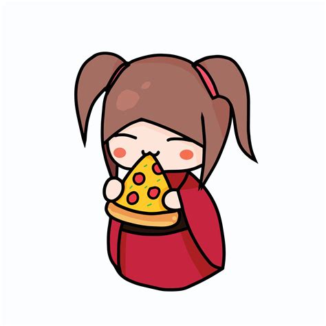 Cute Chibi Etaing Pizza 4186868 Vector Art At Vecteezy