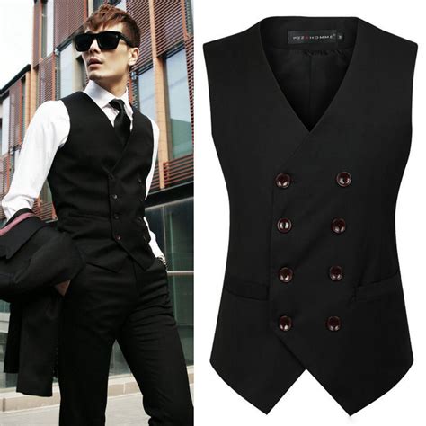 british slim fit mens double breasted suit vest business gentleman men