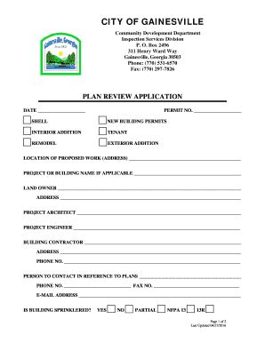 Fillable Online Gainesville Plan Review Application Gainesville Fax