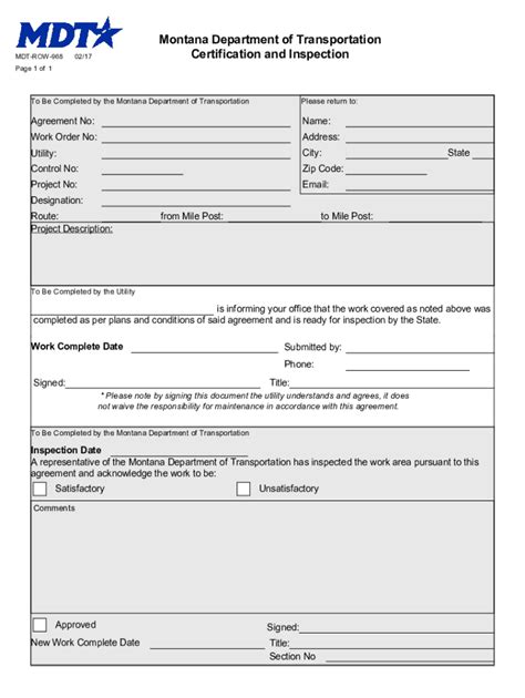 Fillable Online Mdt Mt Mdt Rowutl Certification And Inspection