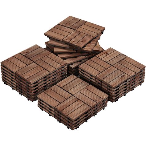 Topeakmart 27pcs Interlocking Wood Flooring Tiles For Deck Lawn Patio