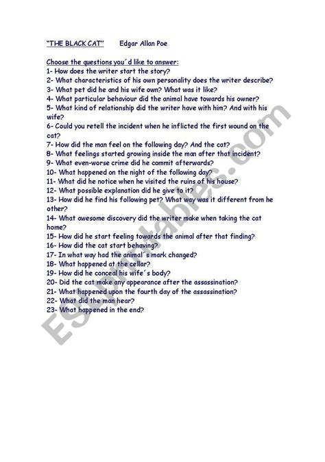 The Black Cat By Edgar Allan Poe Esl Worksheet By Veronica Delellis