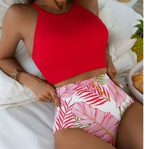 New Fashion Conservative High Waist Split Bikini Two Piece Women S