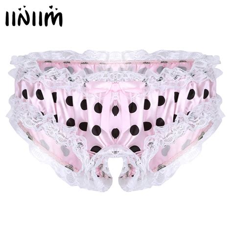 Iiniim Hot Brand Mens Lingerie Gay Sissy Panties Shiny Satin Ruffled