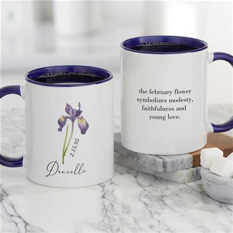 Birth Month Flower Personalized Coffee Mug 11oz Blue