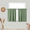 TOPICK Green Striped Small Curtains 36 Inch Drop Linen Kitchen Curtains