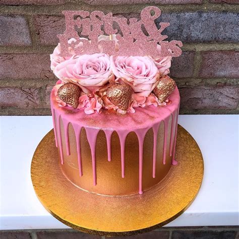 50th Birthday Cake With Pink And Gold Design