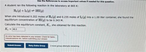 Solved H2gi2g⇌2hig When She Introduced 0202 Moles Of