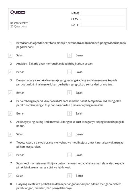 50 Lembar Kerja Kalimat Untuk Kelas 1 Di Quizizz Gratis And Dapat Dicetak