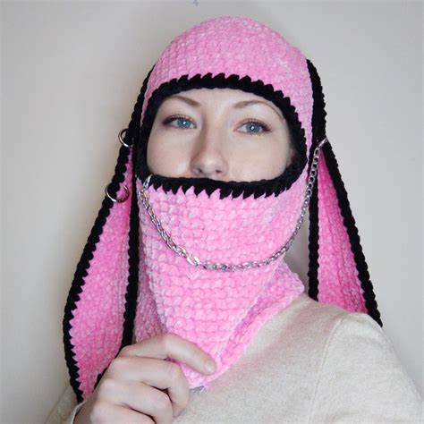 Pastel Goth Bunny Balaclava Pink Black Kawaii Bunny Hat Inspire Uplift