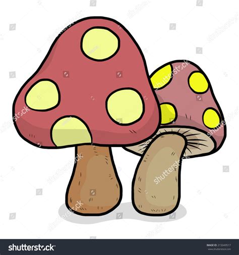 Two Mushroom Cartoon Vector Illustration Hand Stock Vector Royalty