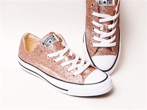 Glitter Rose Gold Canvas Converse All Star Low Top Sneakers Tennis