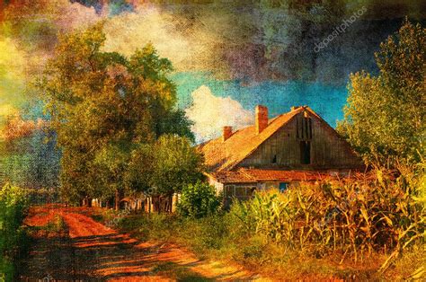 Country landscape with old farm house — Stock Photo © prudkov #7110463