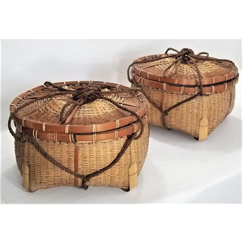 Large Authentic Vintage Mid Century Japanese Fishing Baskets A Pair