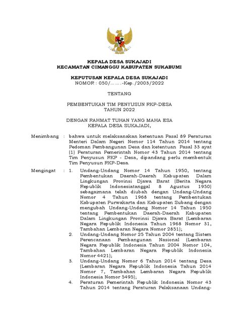 Sk Tim Penyusun Rkp Desa Pdf