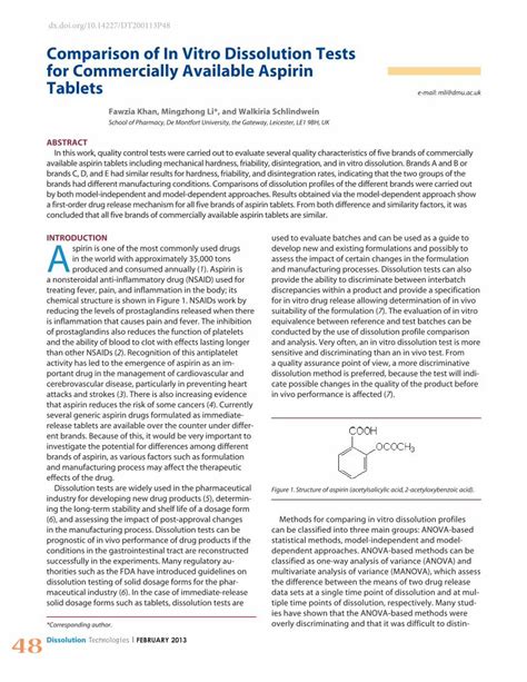 PDF Comparison Of In Vitro Dissolution Tests For Commercially