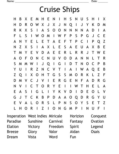 Cruise Ships Word Search Wordmint