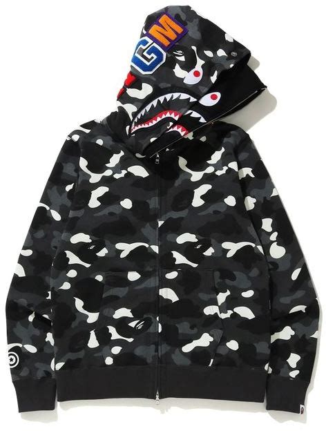 Bape City Camo Shark Wide Full Zip Double Hoodie Black Novelship