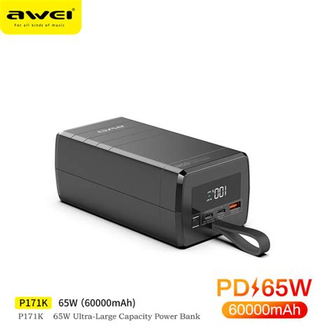 【delivery 3 Days】awei P171k 65w Fast Charging 60000mah Power Bank