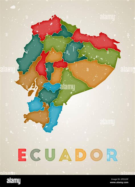 Ecuador mapa Cartel de país con regiones de colores Vieja textura