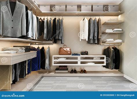 D Rendering Minimal Scandinavian Wood Walk In Closet With Wardrobe