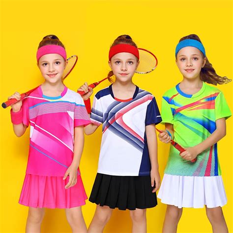 New Sports Girls Badminton Short Sleeve Suits Tennis Shirt Skirt Built