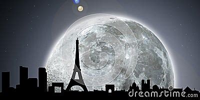 Paris Skyline Night With Moon Royalty Free Stock Images - Image: 8016809