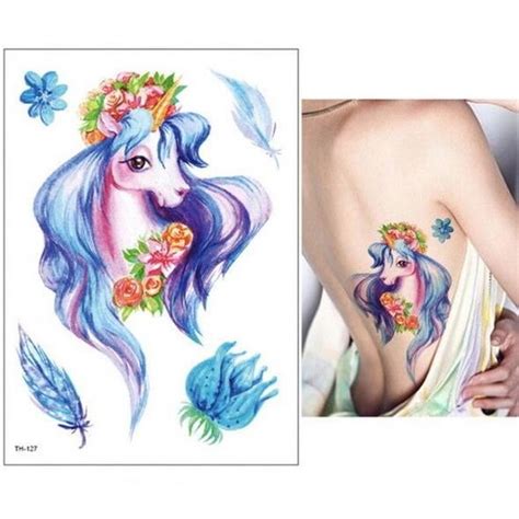 Corps Tatouage Tatouage Temporaire Licorne Bleue De Dessin Anim Pour