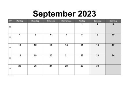 Kalender September Zum Ausdrucken Pdf Xls Png