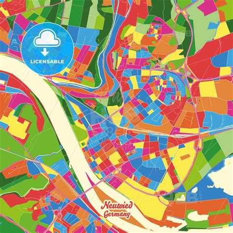 Neuwied, Rheinland-Pfalz, Germany Crazy Colorful Map Print Template | Colorful map, Map print ...