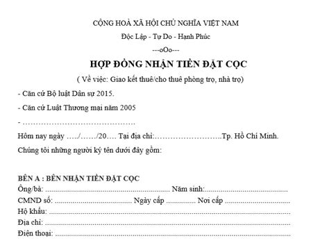 Mẫu hợp đồng đặt cọc thuê trọ mới nhất năm 2025?