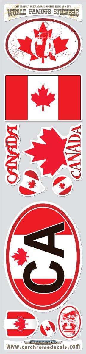 Car Chrome Decals STS-CA Canada 10 stickers set Canadian flag decals ...