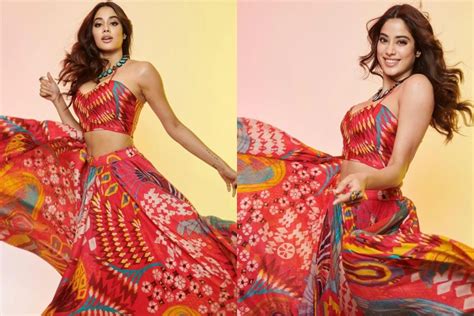 Janhvi Kapoor Exudes Elegance In Red Printed Lehenga Take A Look At