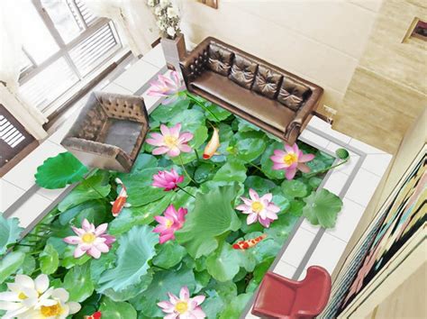 D Lotus Koi Floor Wallpaper Murals Self Adhesive Etsy