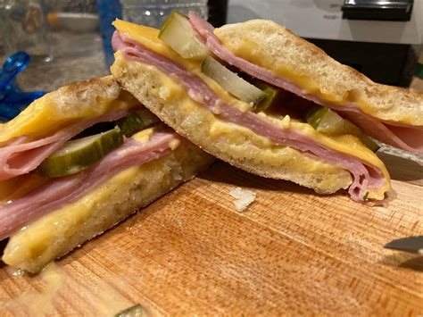 Super Melty Ham Cheese On An English Muffin With Pickles Garlic