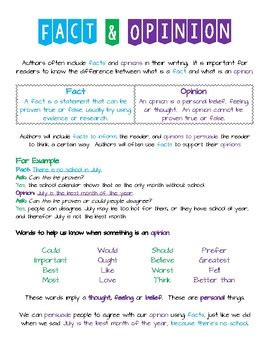 Fact and Opinion Anchor Chart by Jessica Cash | Teachers Pay Teachers