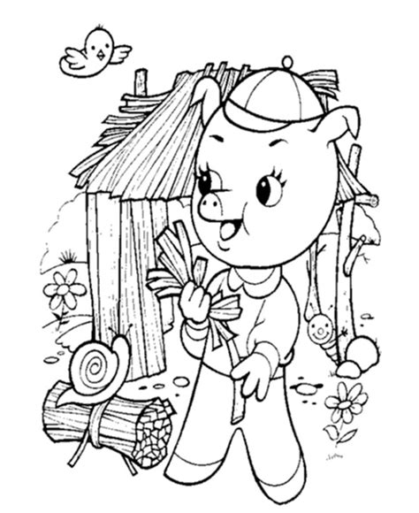 Three Little Pigs Coloring Pages for childrens printable for free