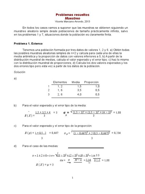 Ejercicios Resueltos Muestreo Pdf Valor Esperado Muestreo Estadísticas