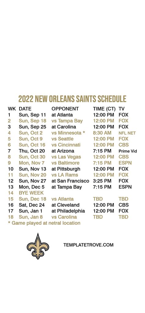 2022 2023 New Orleans Saints Lock Screen Schedule For Iphone 6 7 8 Plus