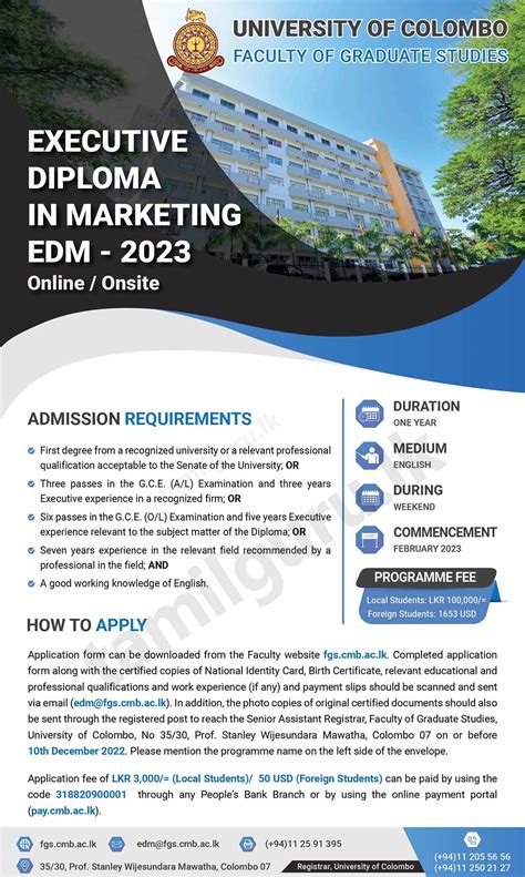 Executive Diploma In Marketing 2023 University Of Colombo