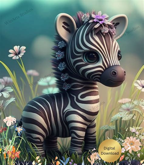 Cute Baby Zebra in Garden of Flowers Nursery Art (Instant Download) - Etsy