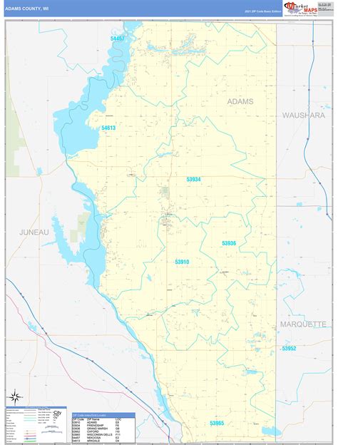 Adams County, WI Zip Code Wall Map Basic Style by MarketMAPS