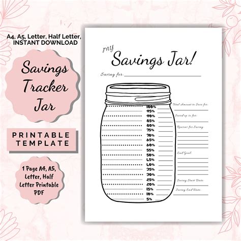 Savings Jar Printable Tracker Mason Jar Saving Tracker Etsy