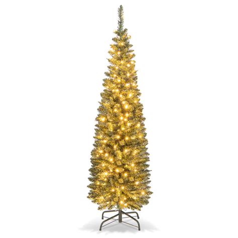 5/6/7/8/9 Feet Pre-lit Pencil Artificial Christmas Tree with 150/180 ...