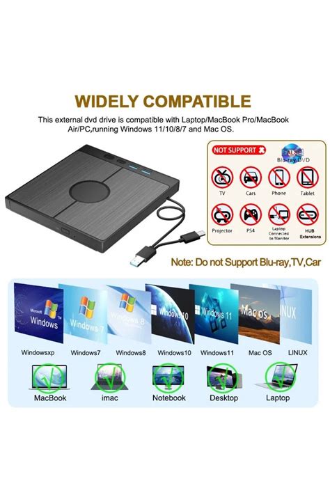 Home DVD 3 0 Yazıcı 7 Girişli USB Tip C Harici CD DVD Sürücü Windows