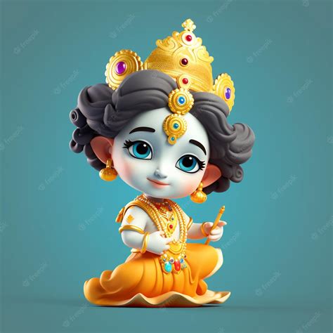 Premium Ai Image 3d Rendered Cute Baby Krishna Cartoon Illustration