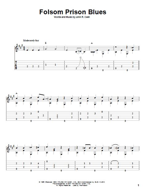 Folsom Prison Blues By Johnny Cash Sheet Music For Solo Guitar At Sheet Music Direct