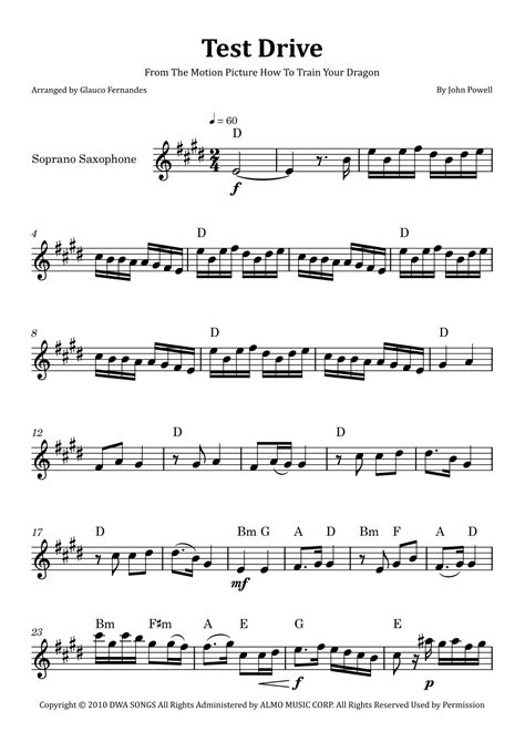 Test Drive Arr Glauco Fernandes By John Powell Sheet Music For Soprano Sax Solo At Sheet