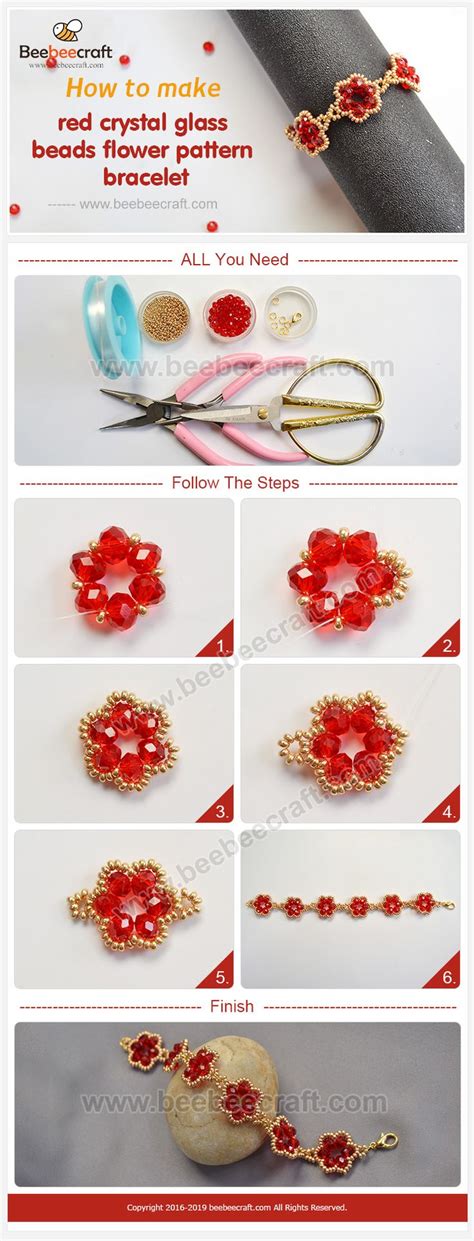 how to make red crystal glass beaded bracelets with beads and chains - step by step instructions