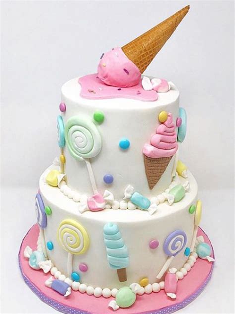 Adorable Ice Cream Themed Birthday Cake Made With Satin Ice Fondant